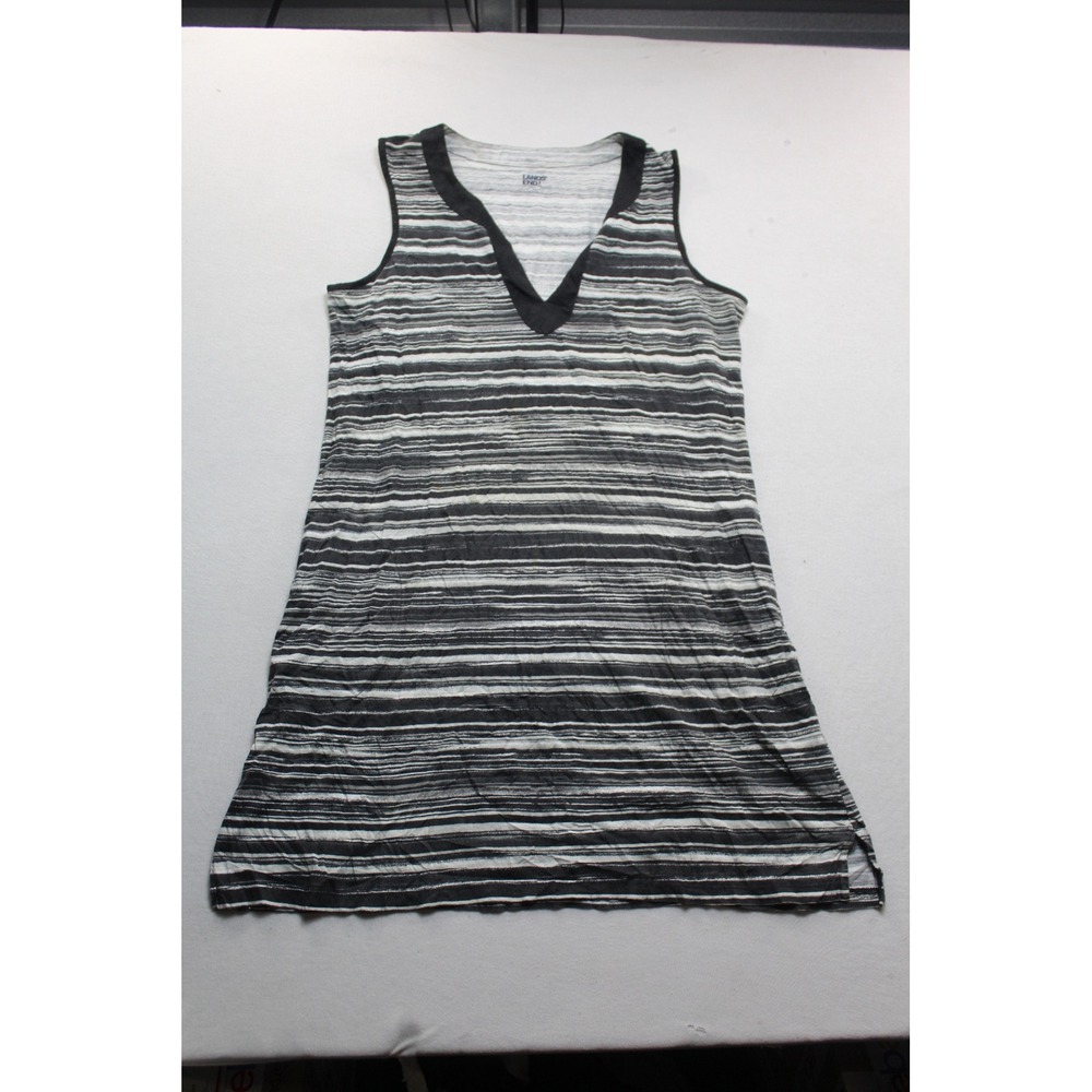 Lands End Tunic Top Women Large Black White Excellent Striped Sleeveless V-Neck